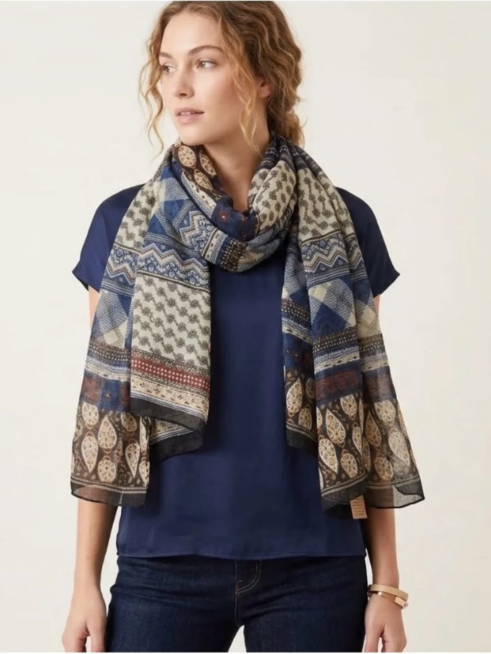 Gold Coast Womens Soft & Sheer Multi Pattern Lightweight Scarf SH3 Navy 70